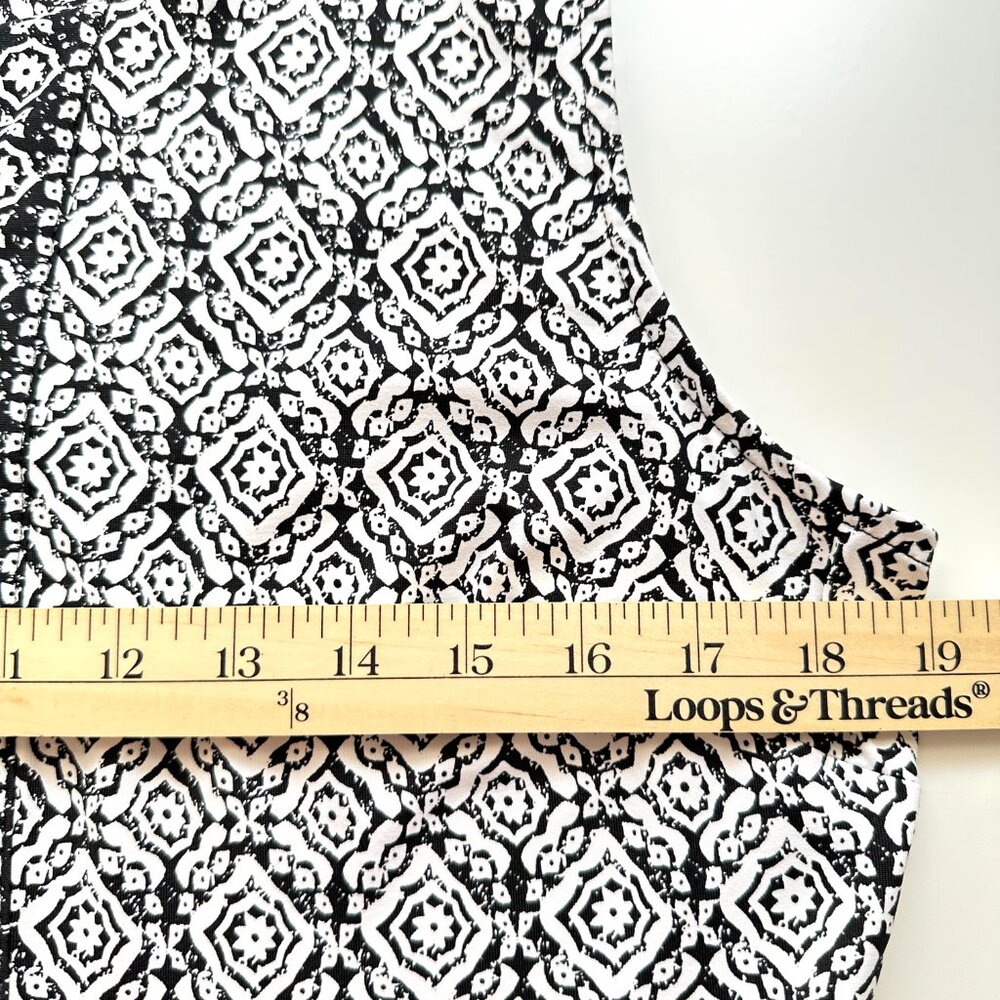 Talbots Split Neck Jersey Sheath Dress Printed Black White Size Large Petite - Picture 7 of 9